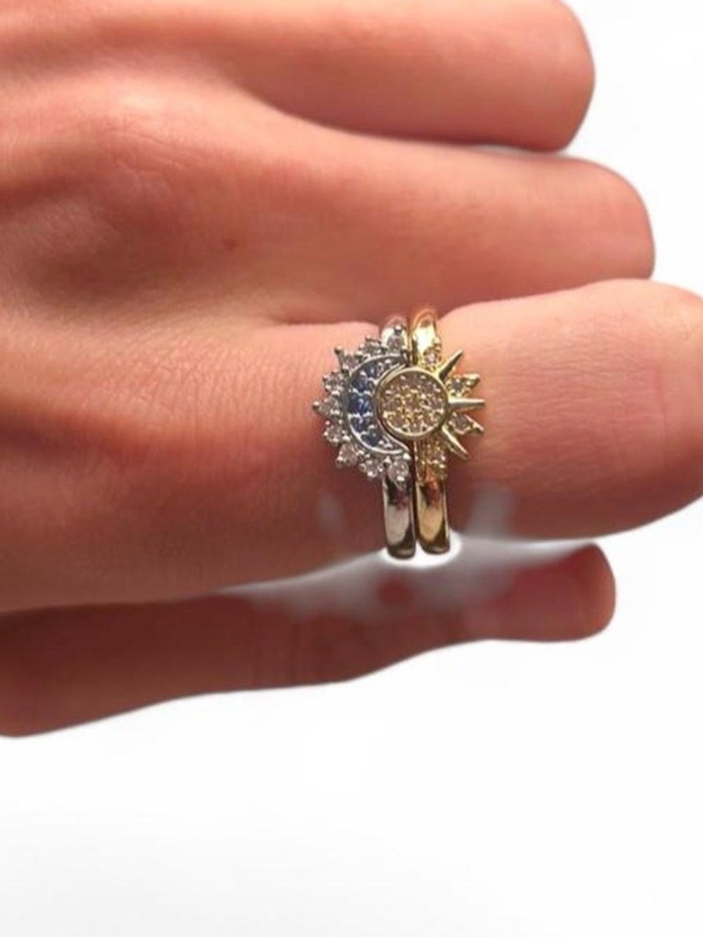 Sun & Moon Stackable Ring Trio - Gold and Silver